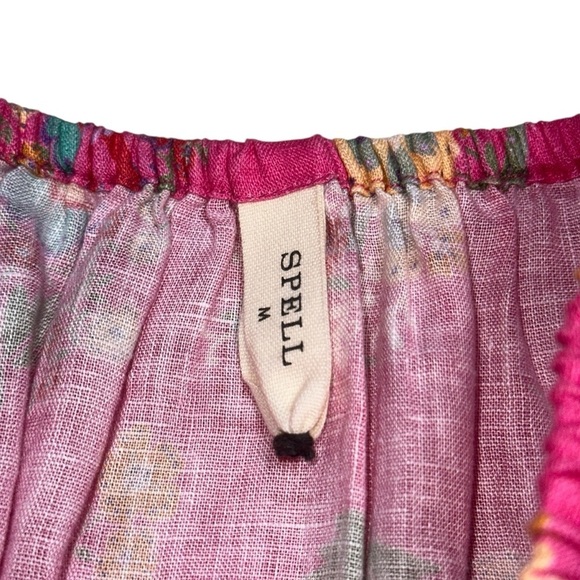 Spell & The Gypsy Pink Floral Solstice Linen Soiree Midi Dress Womens M - Picture 5 of 8
